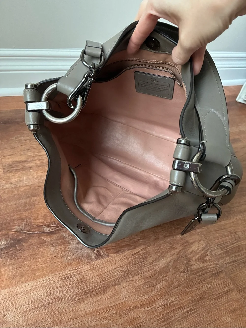 Coach Mae Leather Hobo Shoulder Crossbody Purse, 36026, Grey Birch / Gunmetal